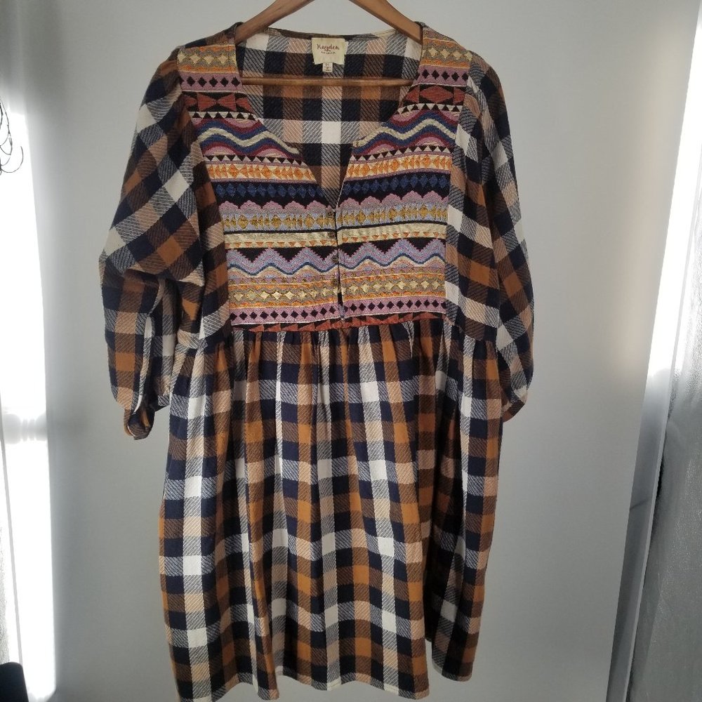 🌵 Hayden Los Angeles Plaid Tribal Dress 1XL - Picture 2 of 8